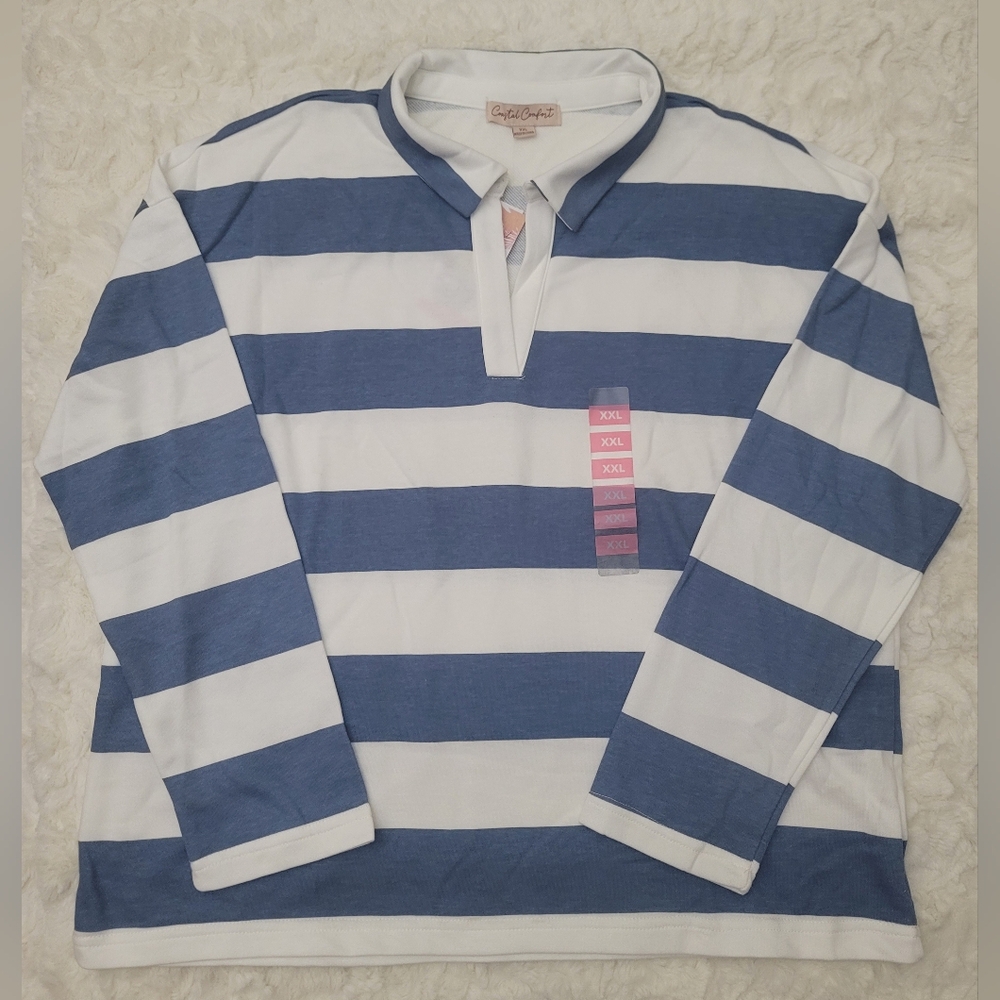 Coastal Comfort Women Blue/White Striped Long Sleeve Shirt Size XXL NWT